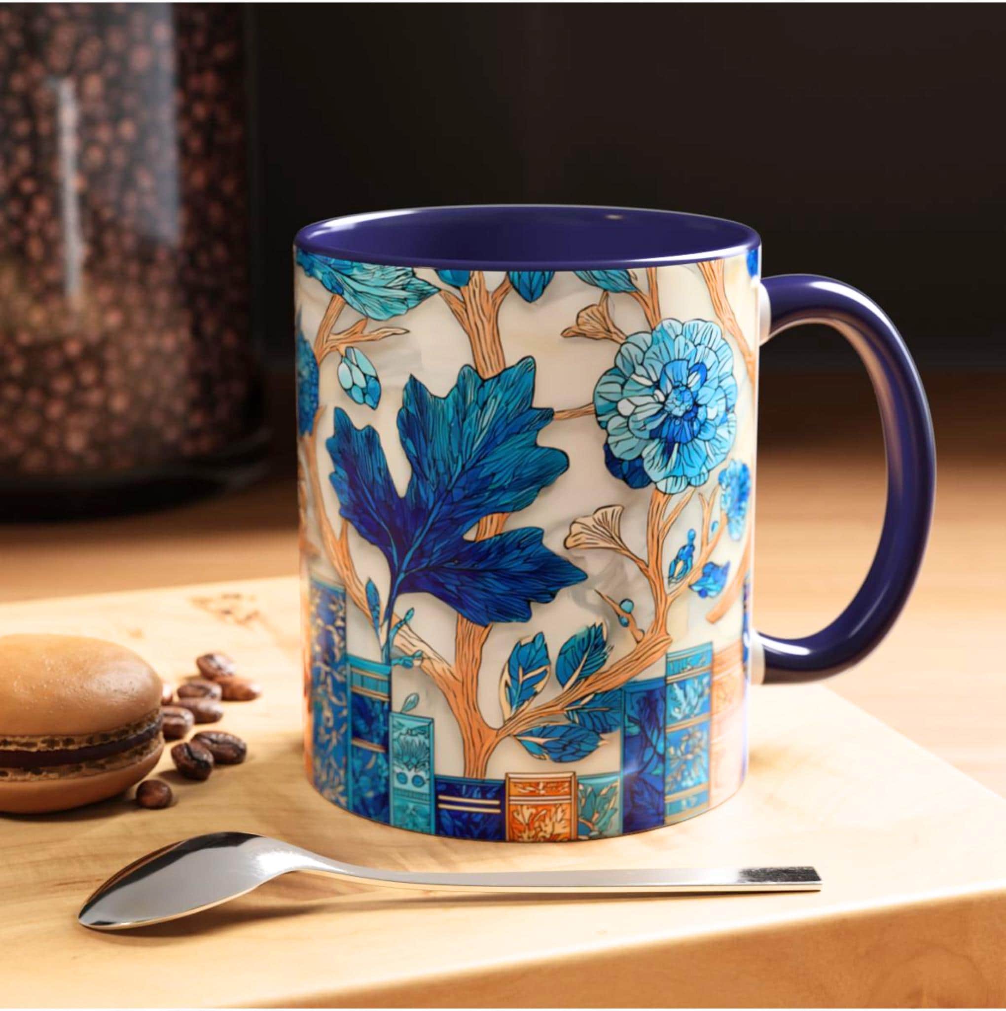 LELORESTORE Floral Bookshelf Coffee Mug Stained Glass Style