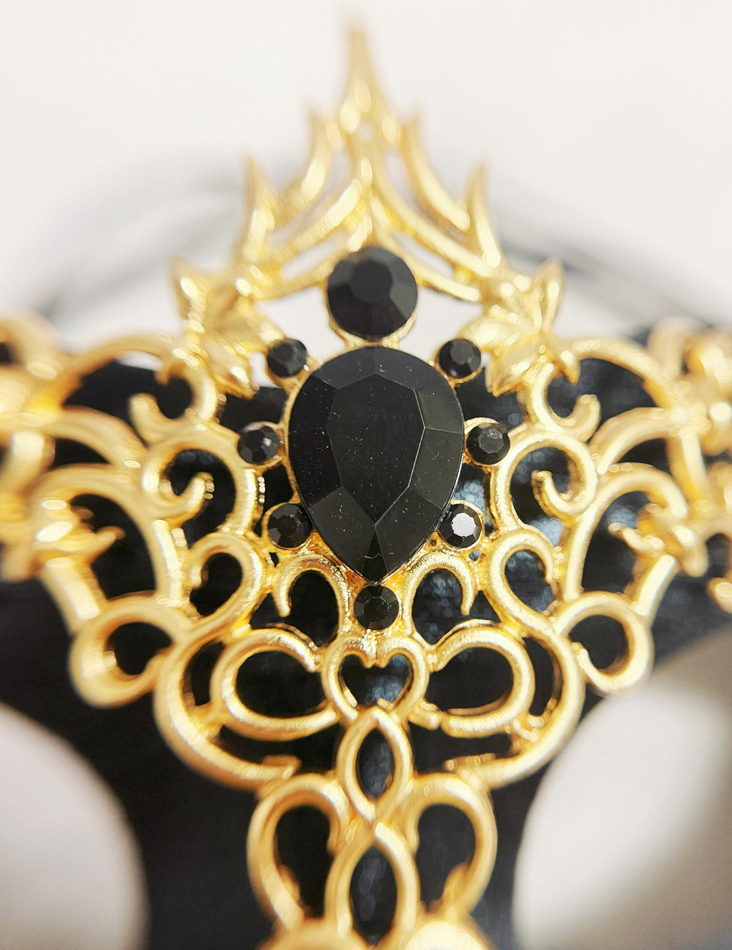 Gold Black Rhinestone Men's Masquerade Mask 2 in 1 Venetian