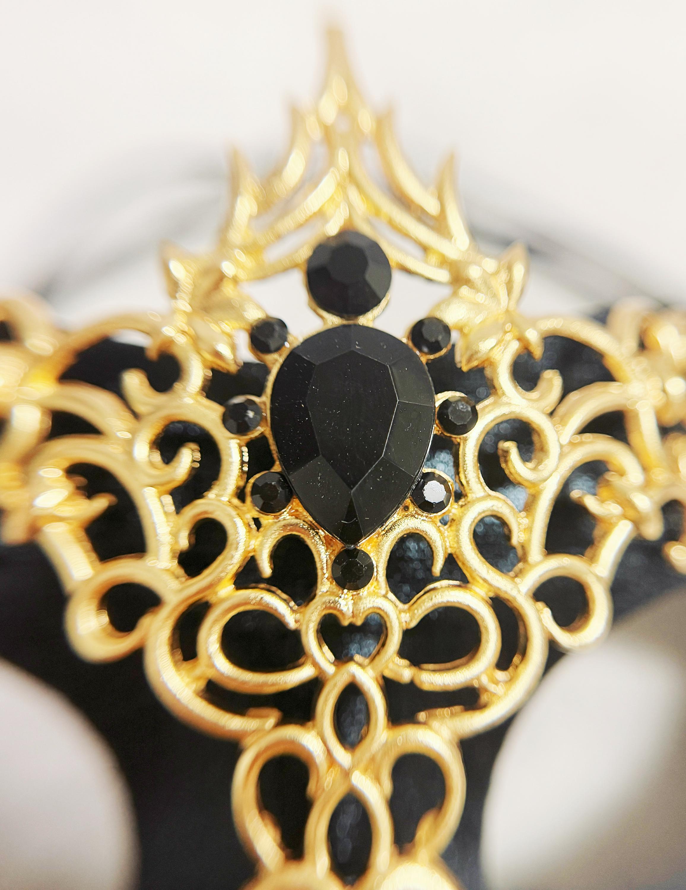 Gold Black Rhinestone Men's Masquerade Mask 2 in 1 Venetian
