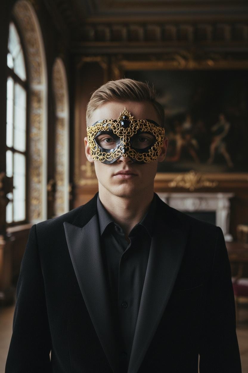 Gold Black Rhinestone Men's Masquerade Mask 2 in 1 Venetian