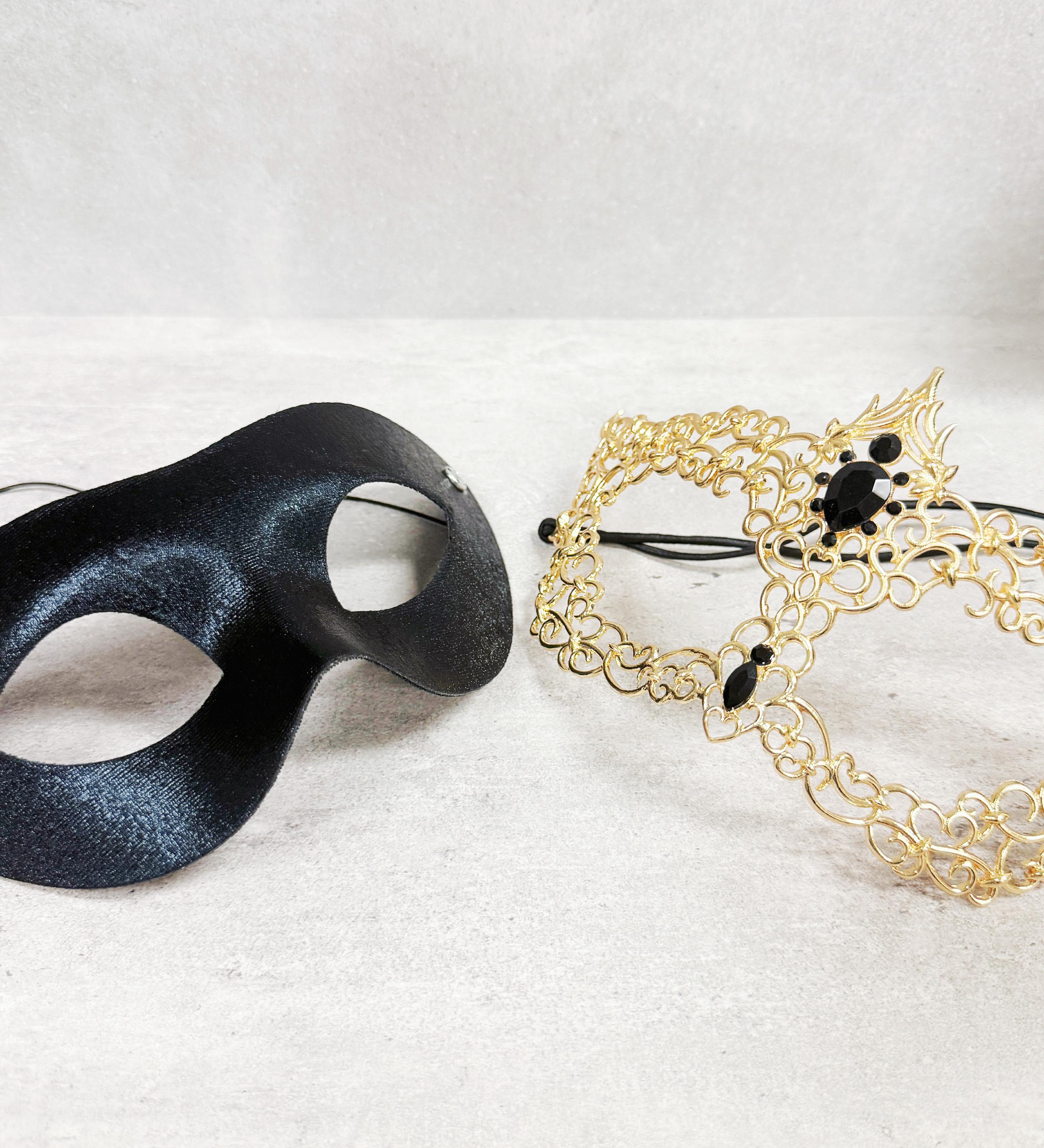 Gold Black Rhinestone Men's Masquerade Mask 2 in 1 Venetian