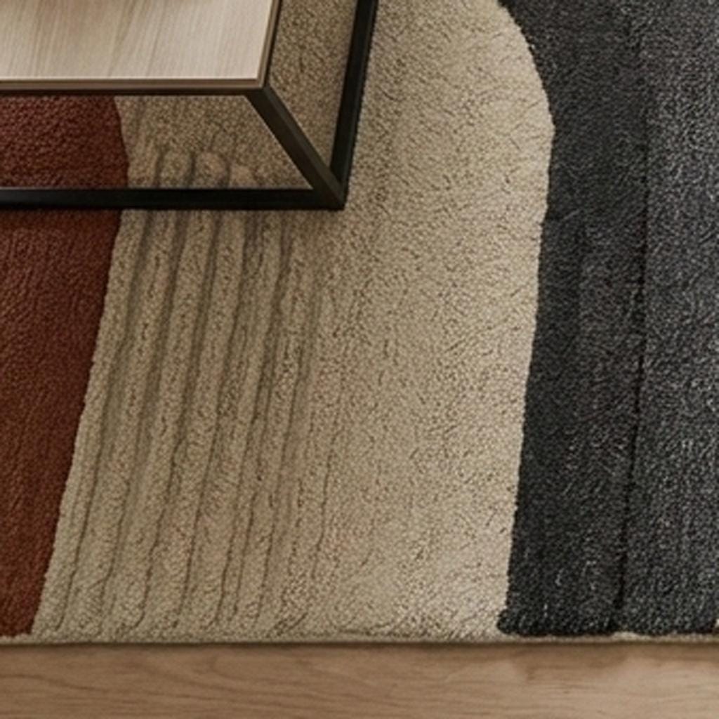 RugverseCreations Hand Tufted Geometric Wool Rug Abstract Bauhaus Beige Rust Grey