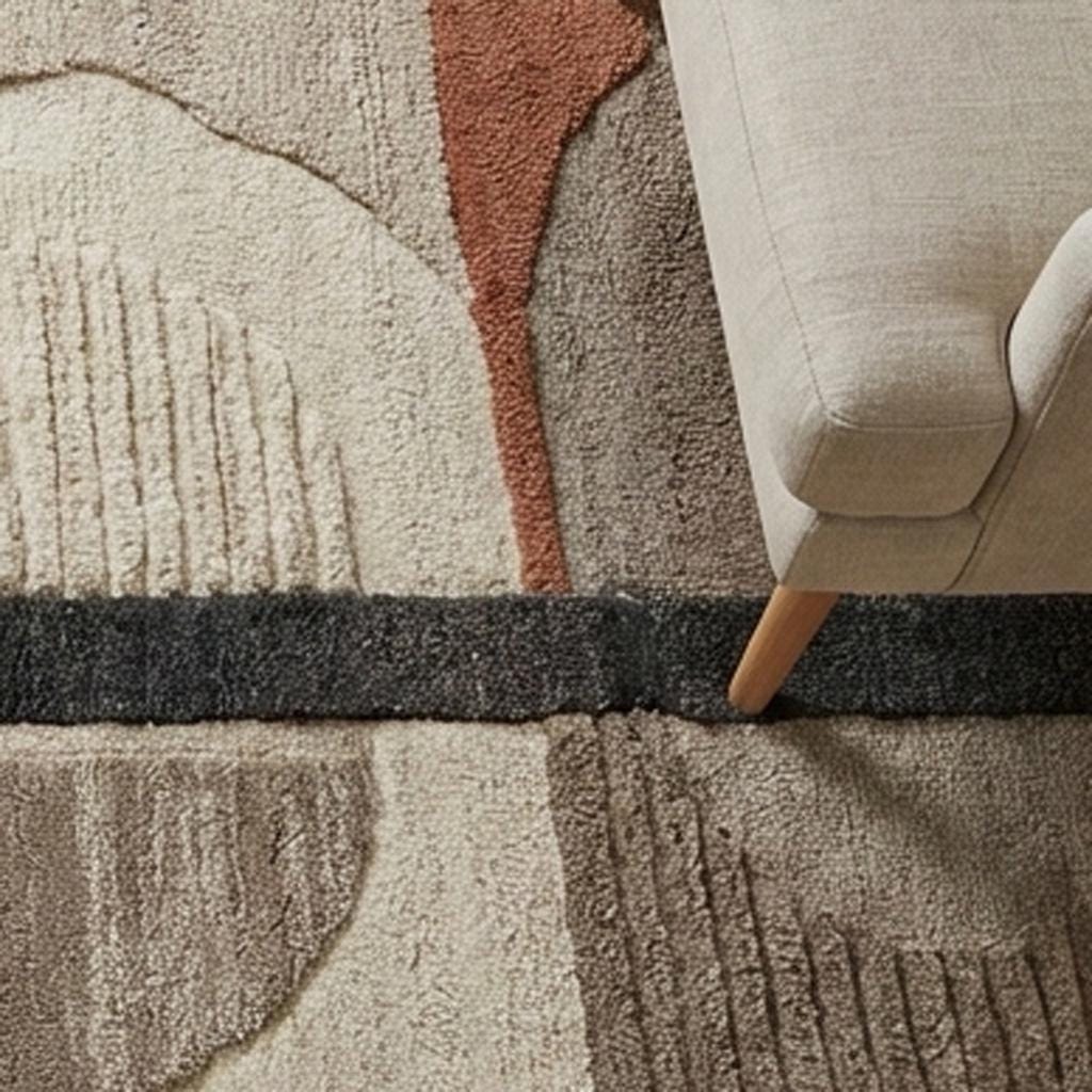 RugverseCreations Hand Tufted Geometric Wool Rug Abstract Bauhaus Beige Rust Grey