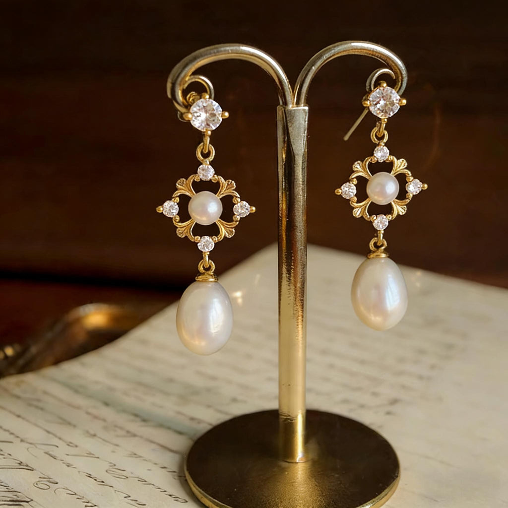 EcloraTreasures Freshwater Pearl Drop Earrings 7mm Gold Tone Bridal