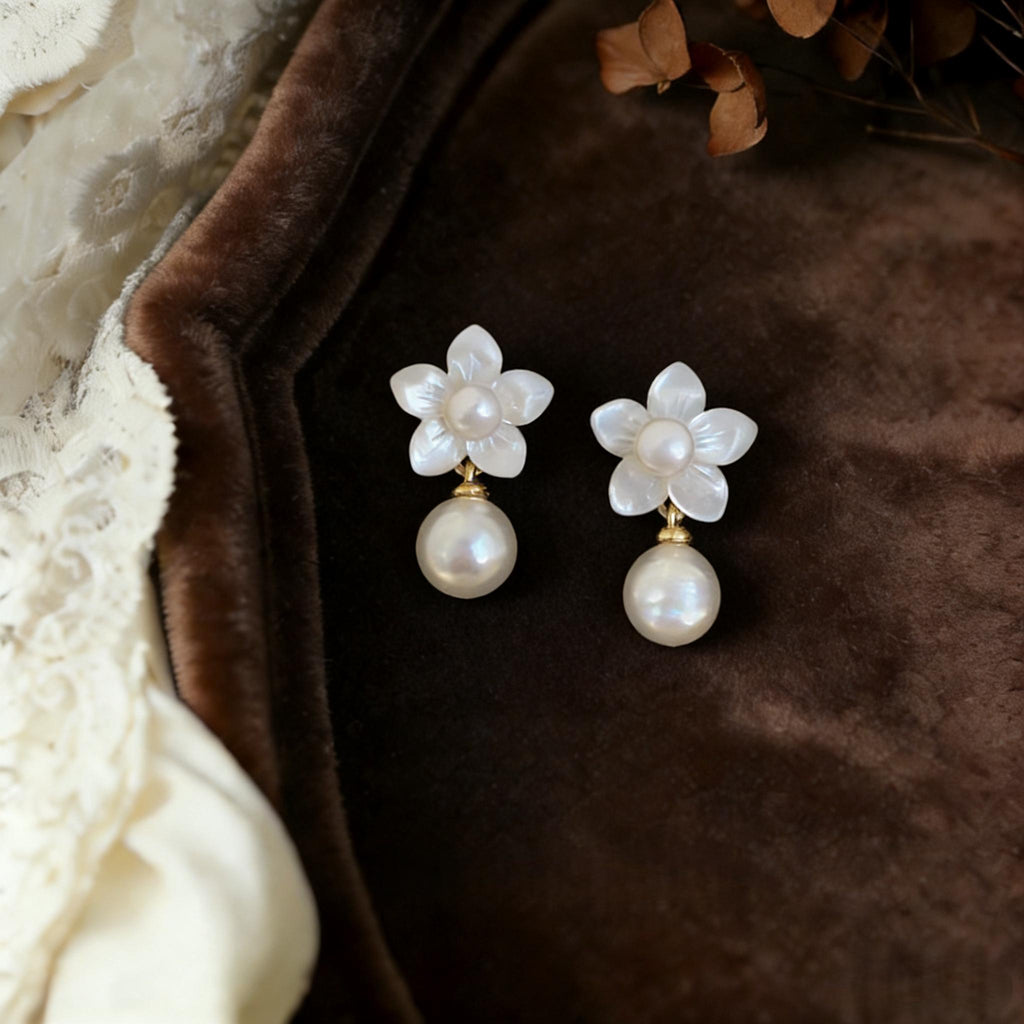 EcloraTreasures Mother of Pearl Floral Drop Earrings