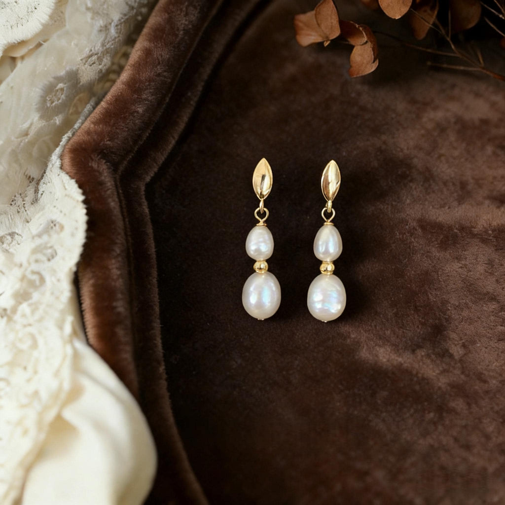 EcloraTreasures Freshwater Pearl Drop Earrings Hypoallergenic Bridal Jewelry