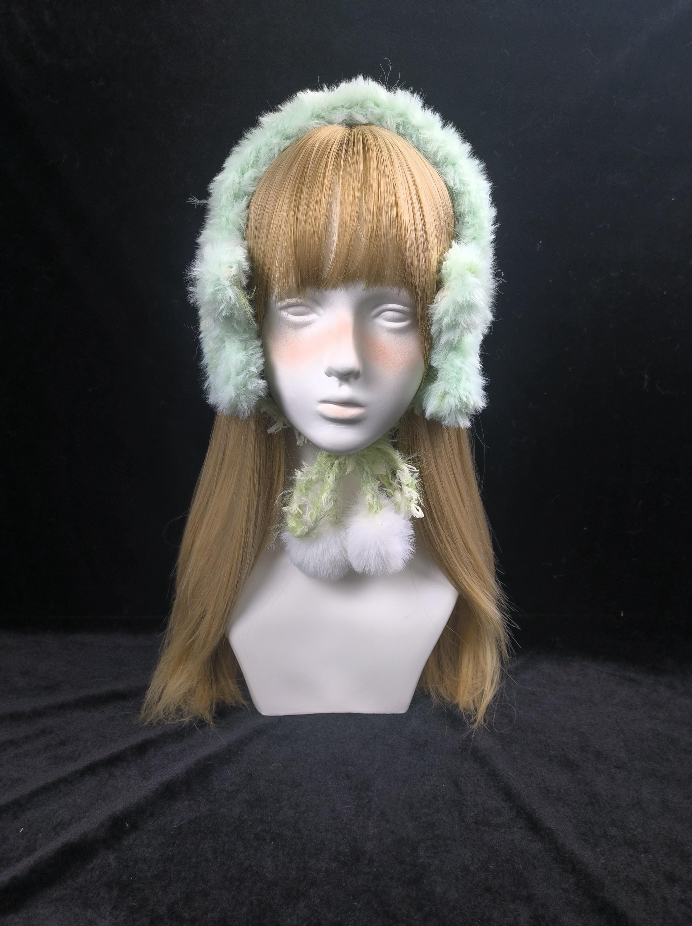 StellarPride Handmade Mint Green Star Earmuffs Plush Yarn Winter Hair Accessory