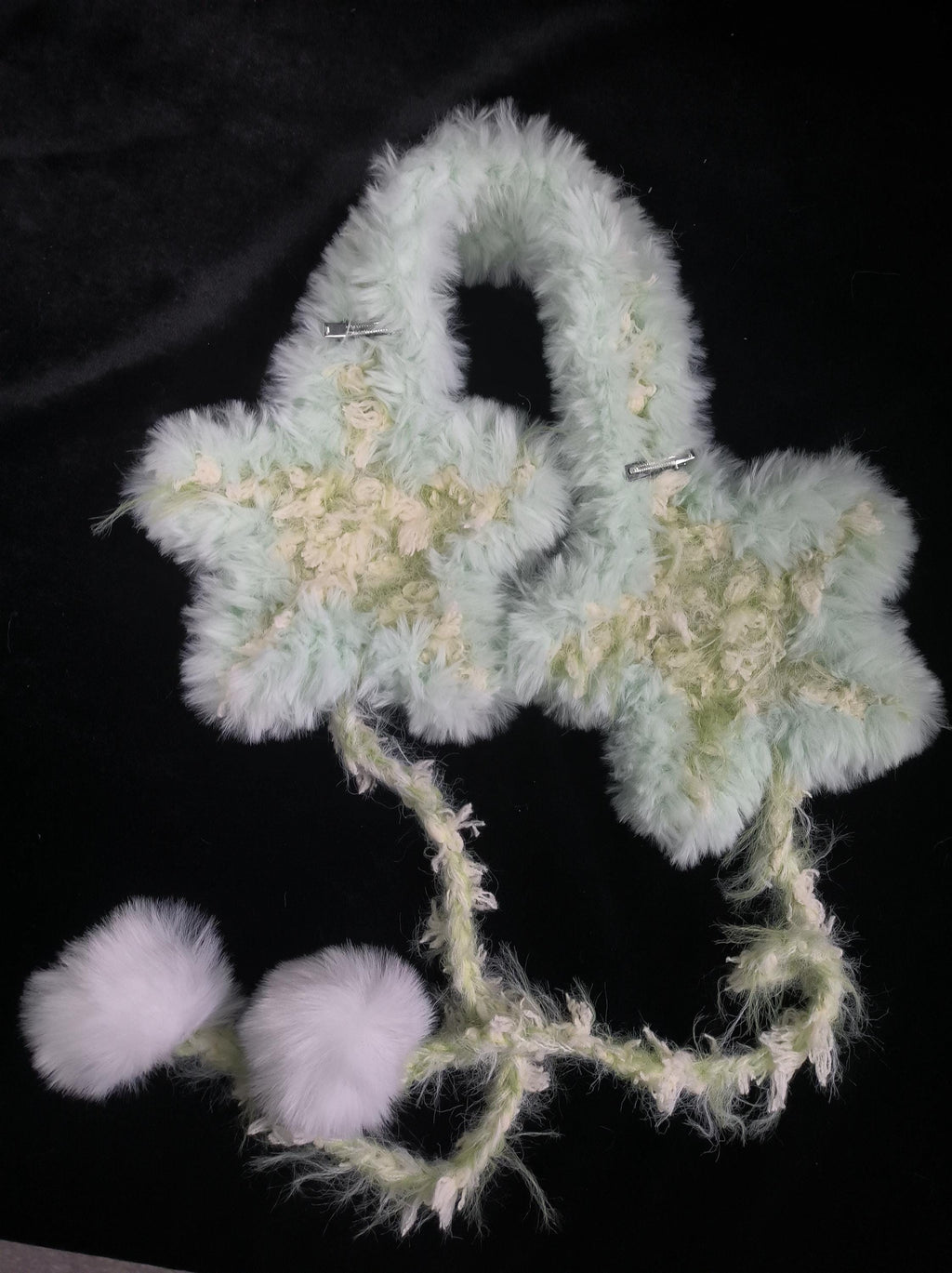 StellarPride Handmade Mint Green Star Earmuffs Plush Yarn Winter Hair Accessory