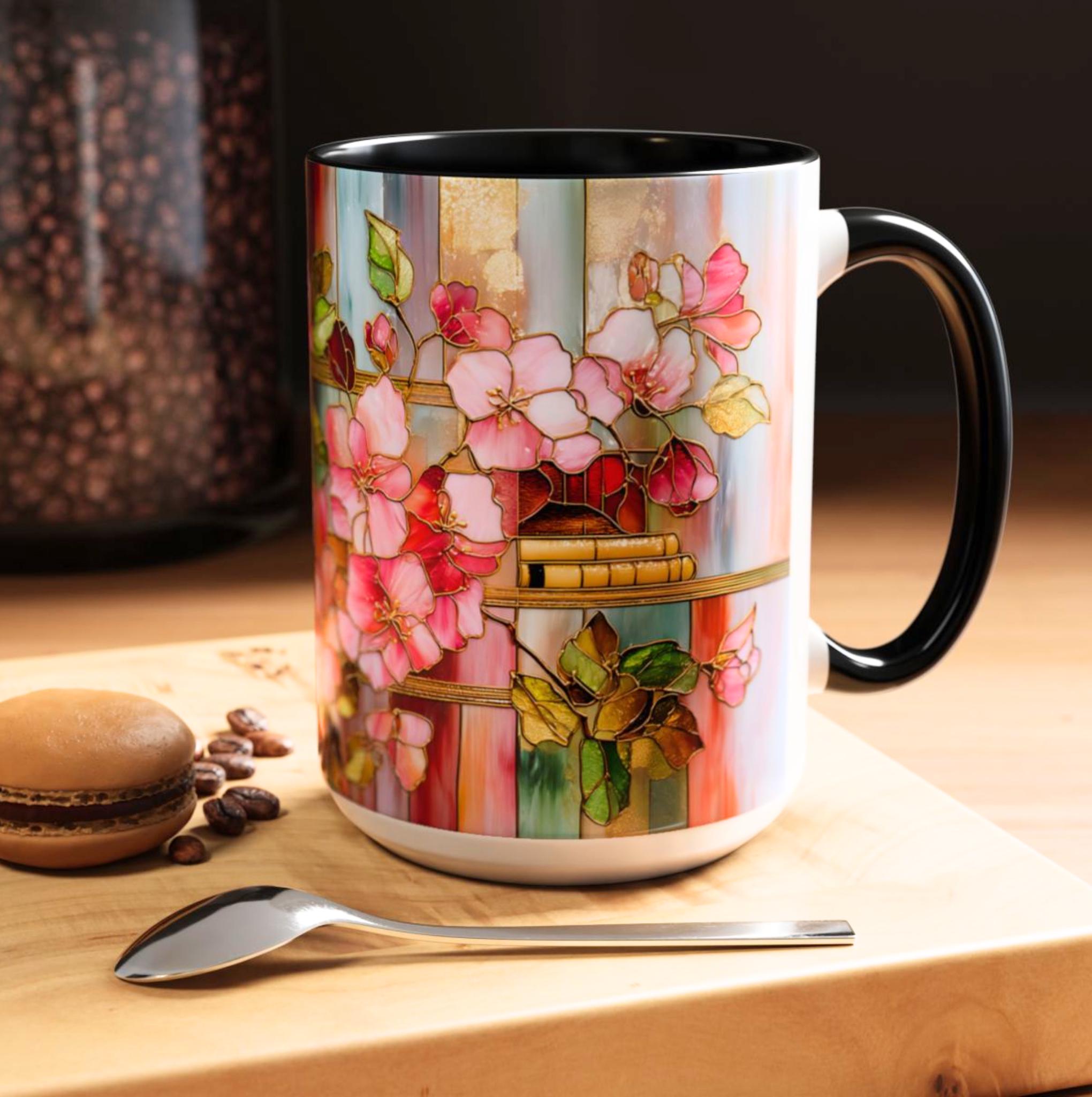 LELORESTORE Floral Bookshelf Mug, Bookish Coffee Cup