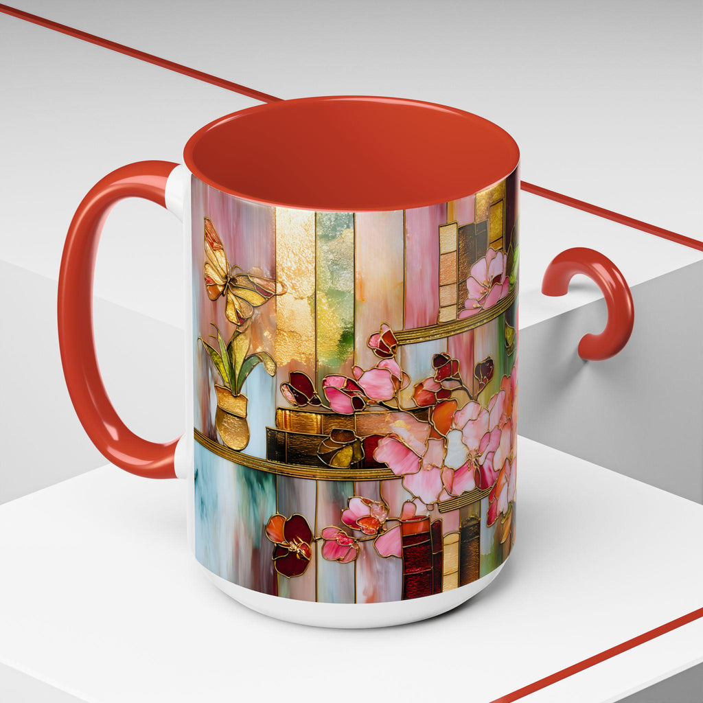 LELORESTORE Floral Bookshelf Mug, Bookish Coffee Cup
