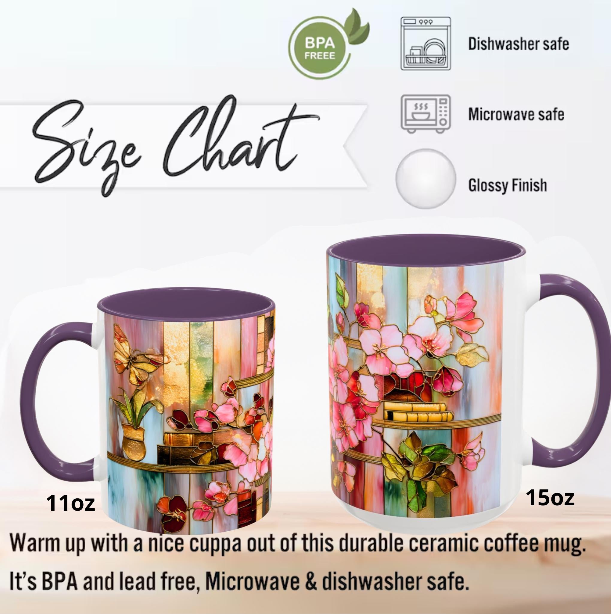 LELORESTORE Floral Bookshelf Mug, Bookish Coffee Cup