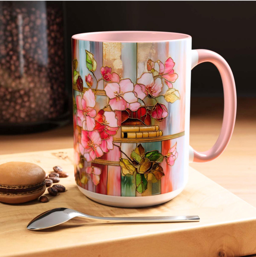 LELORESTORE Floral Bookshelf Mug, Bookish Coffee Cup