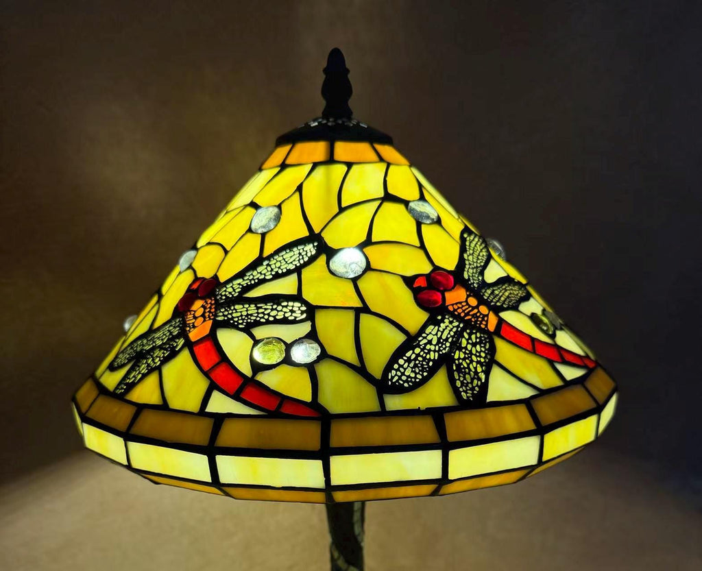 U2Antique Dragonfly Tiffany Style Stained Glass Table Lamp 12in