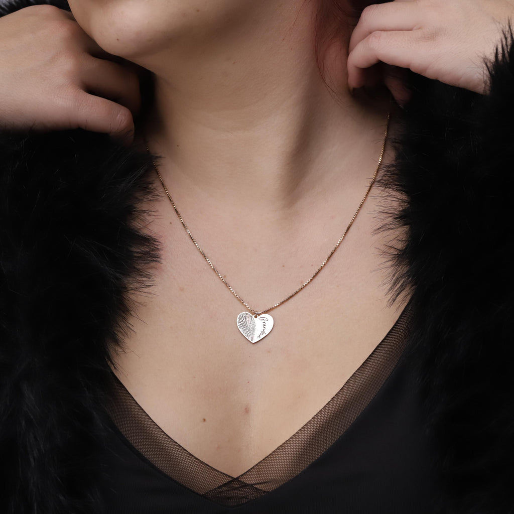 Personalized Fingerprint Necklace: Heart Shape Sterling Silver Custom Pendant
