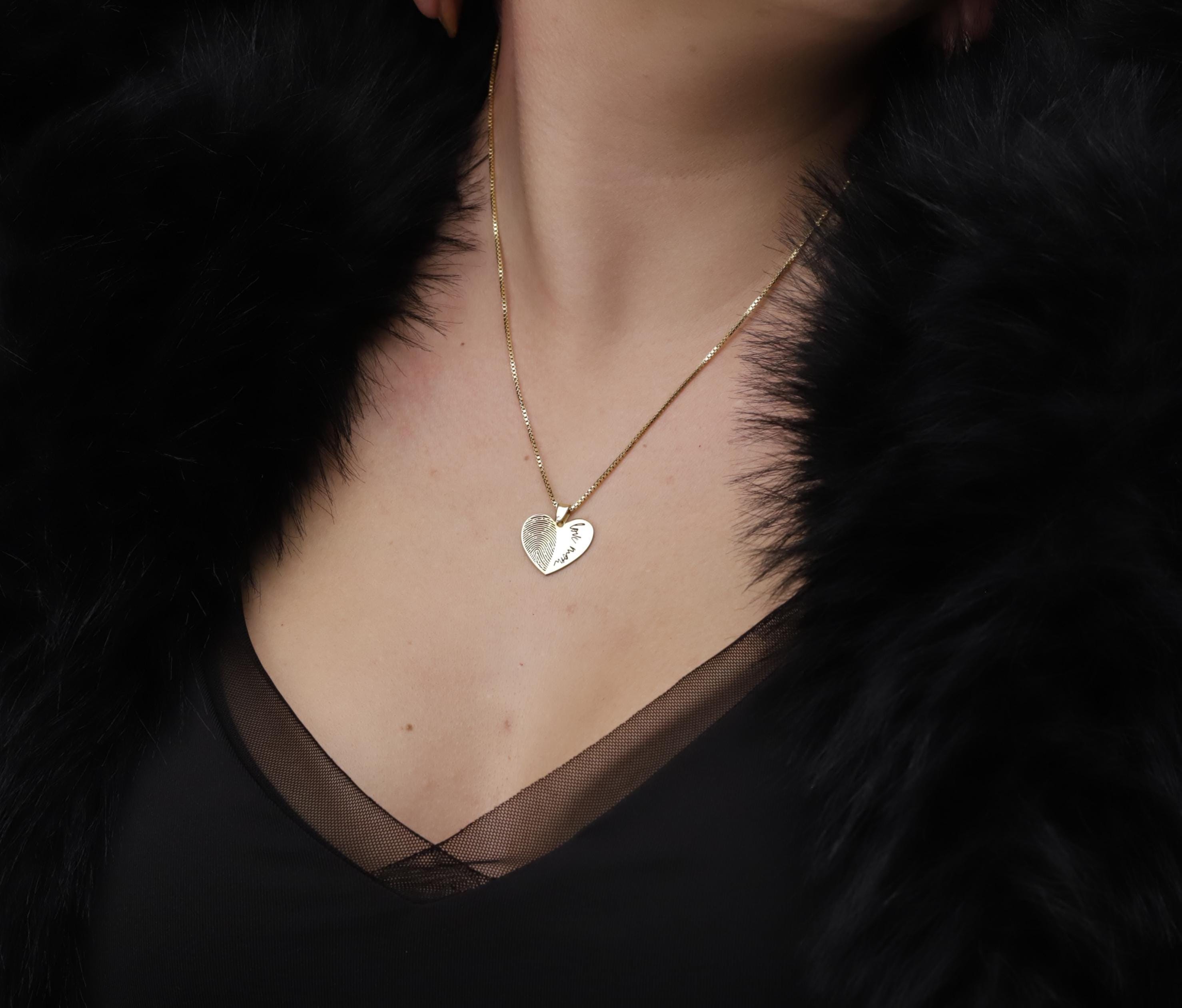 Personalized Fingerprint Necklace: Heart Shape Sterling Silver Custom Pendant