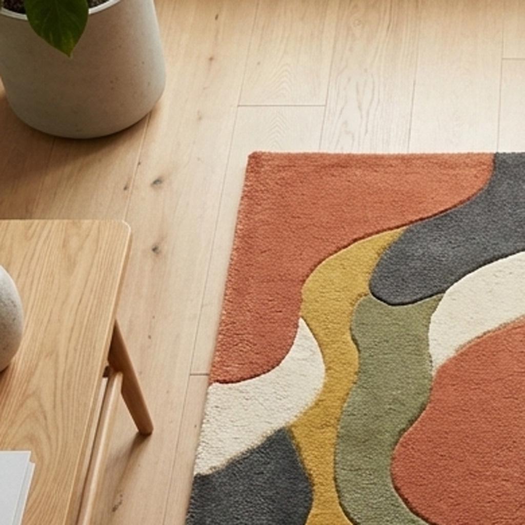 RugverseCreations Handmade Tufted Wool Rug Abstract Wavy Earth Tone