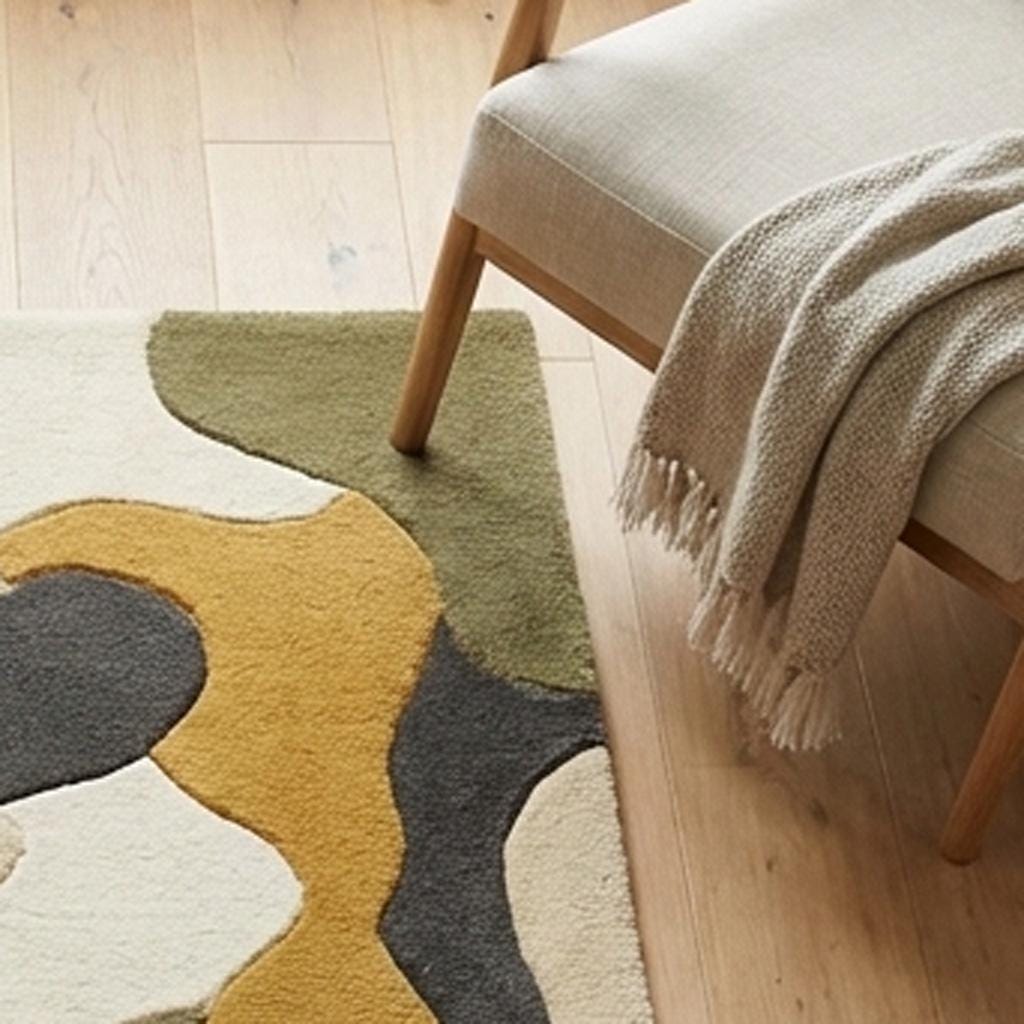 RugverseCreations Handmade Tufted Wool Rug Abstract Wavy Earth Tone