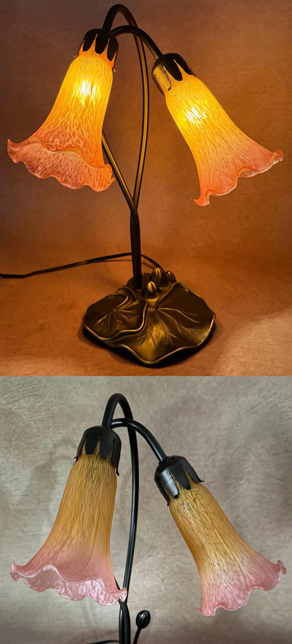 U2Antique Pond Lily Flower Stained Glass Table Lamp 16in