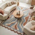 RugverseCreations Wavy Edge Hand-Tufted Wool Area Rug Retro 70s