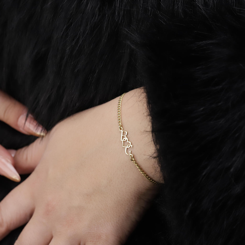 SilverGoldandRose Dainty Intertwined Initials Heart Bracelet Sterling Silver