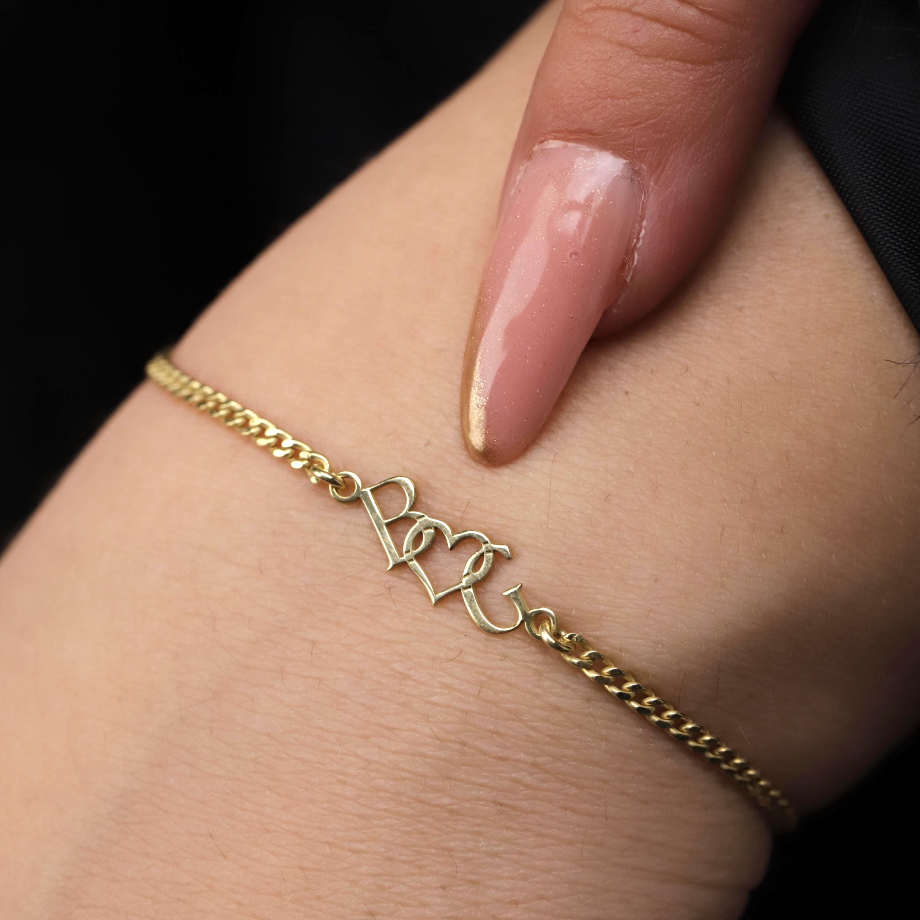 SilverGoldandRose Dainty Intertwined Initials Heart Bracelet Sterling Silver