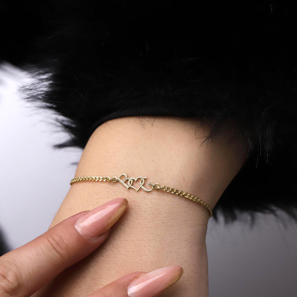 SilverGoldandRose Dainty Intertwined Initials Heart Bracelet Sterling Silver