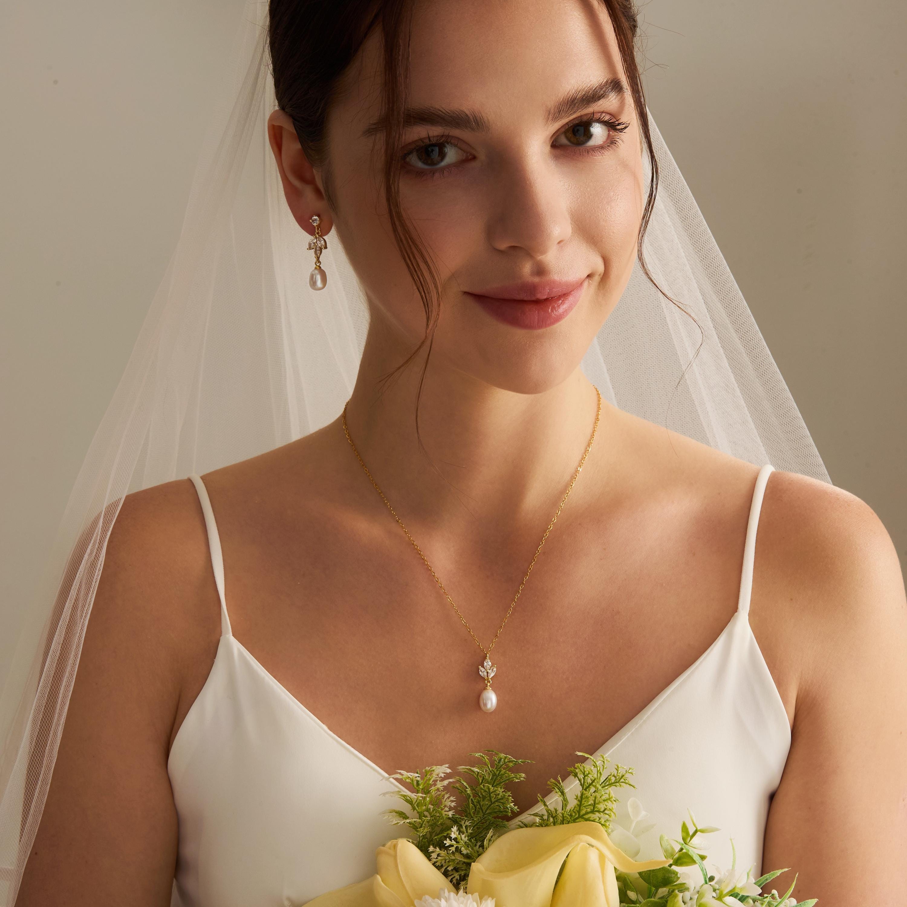 Natural Freshwater Pearl CZ Leaf Drop Earrings