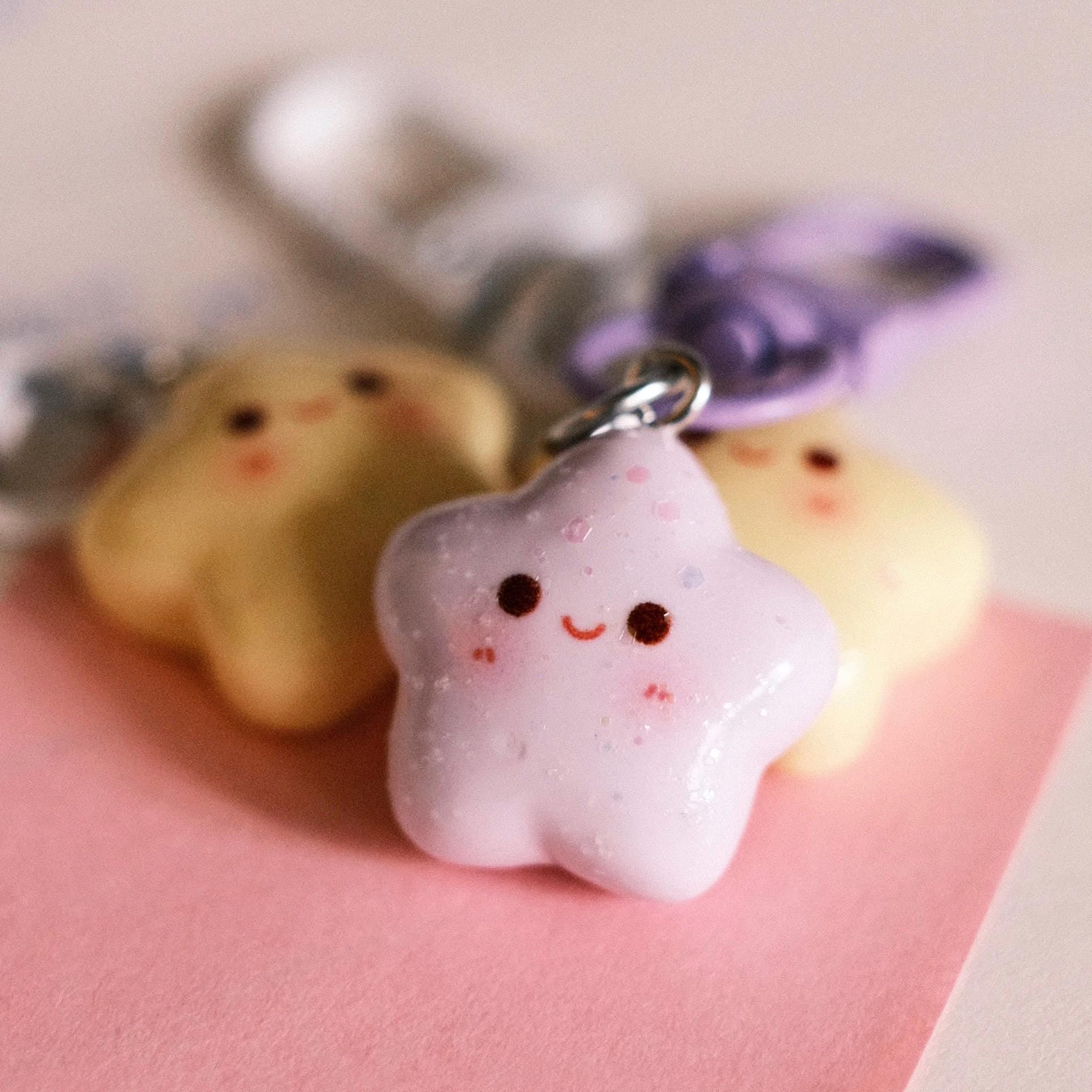 VanillaStarCafe Smiling Stars Polymer Clay Keychain 1in