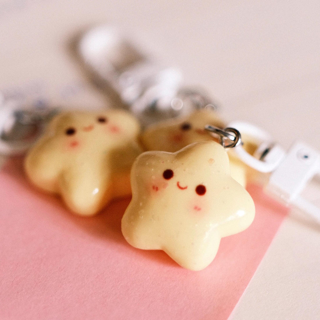 VanillaStarCafe Smiling Stars Polymer Clay Keychain 1in