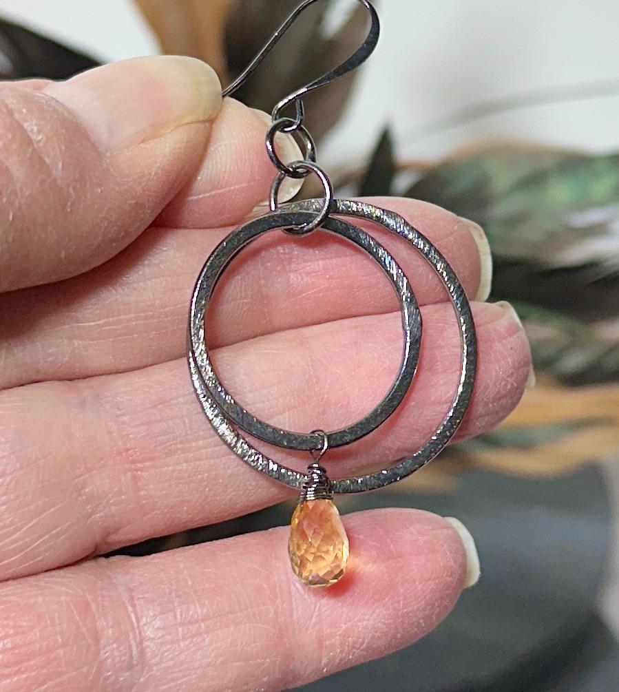 MossberryandStone Citrine & Oxidized Sterling Silver Multi Hoop Earrings