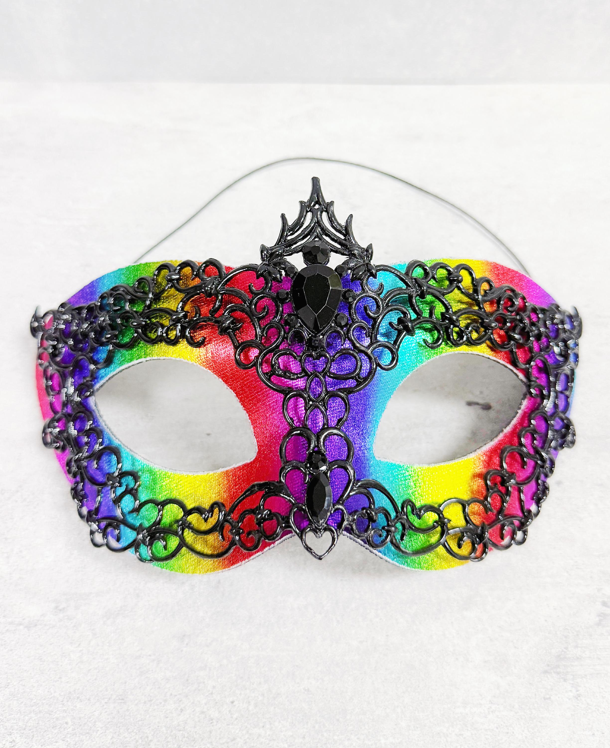 HappyJewelryWorld Men's Rainbow Alloy Rhinestone Masquerade Mask