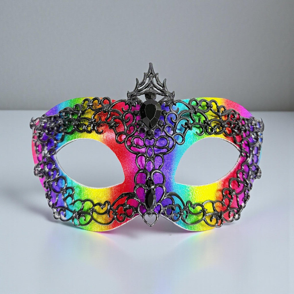 HappyJewelryWorld Men's Rainbow Alloy Rhinestone Masquerade Mask