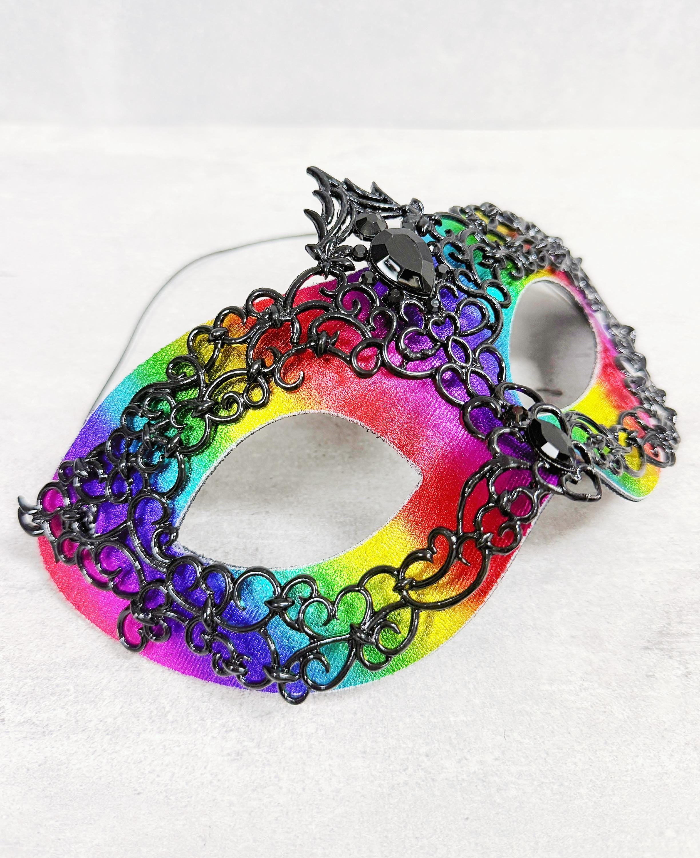 HappyJewelryWorld Men's Rainbow Alloy Rhinestone Masquerade Mask