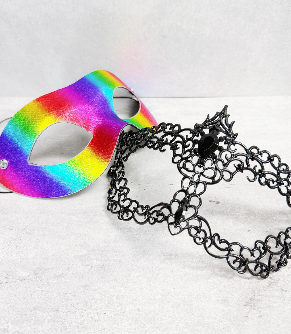 HappyJewelryWorld Men's Rainbow Alloy Rhinestone Masquerade Mask