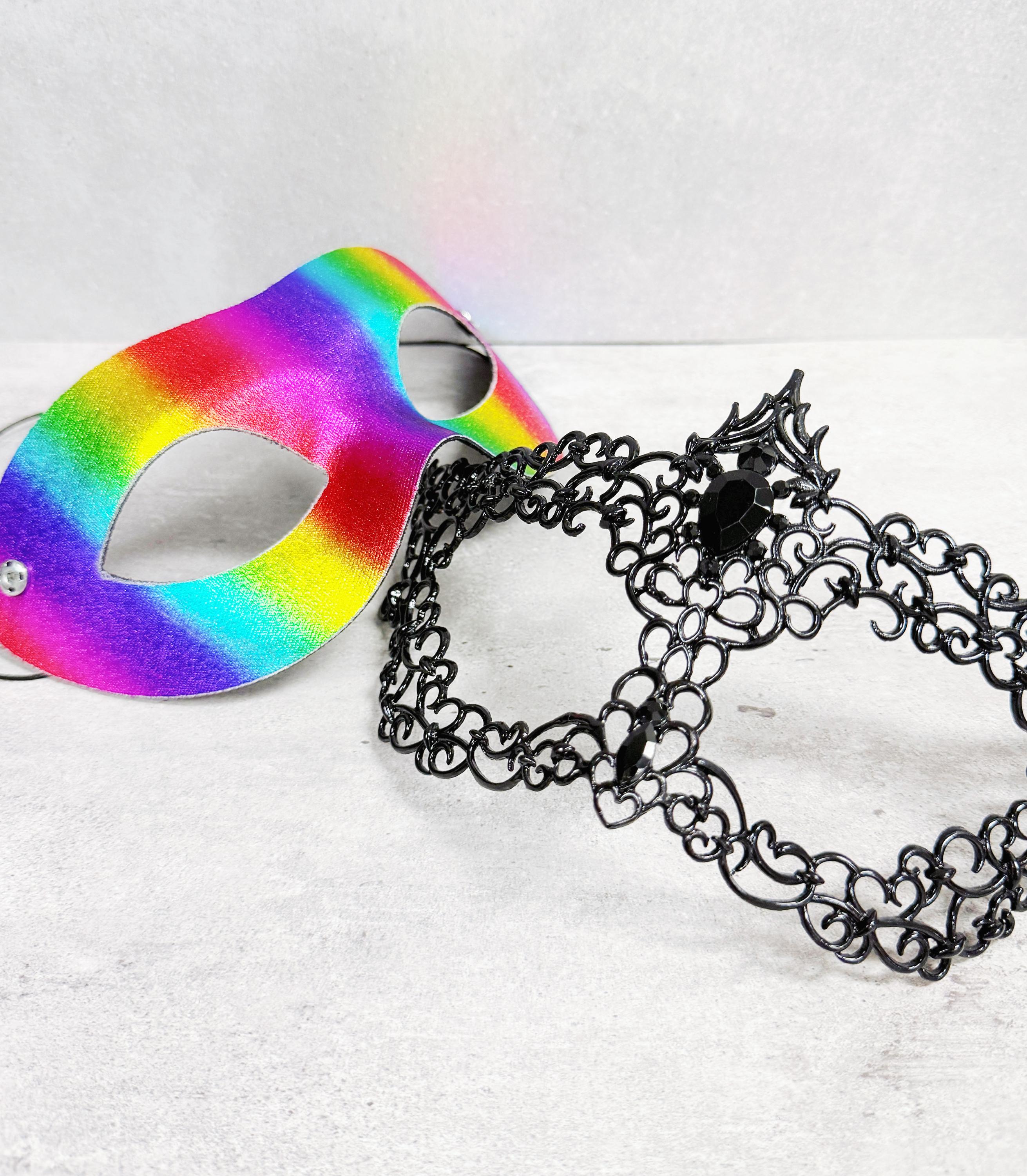 HappyJewelryWorld Men's Rainbow Alloy Rhinestone Masquerade Mask