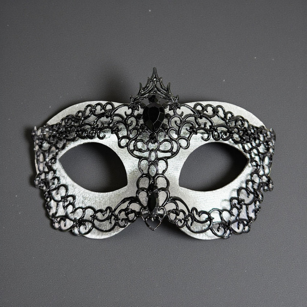 Men's Venetian Masquerade Mask Alloy Rhinestone Black Silver