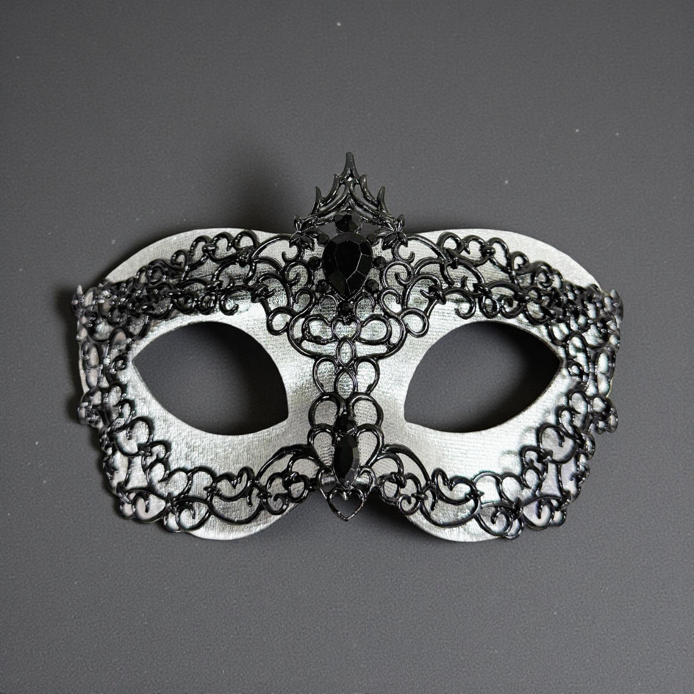 Men's Venetian Masquerade Mask Alloy Rhinestone Black Silver