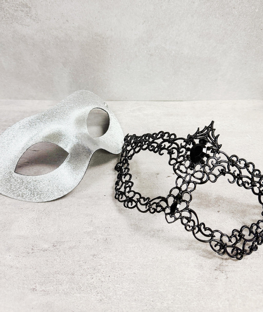 Men's Venetian Masquerade Mask Alloy Rhinestone Black Silver