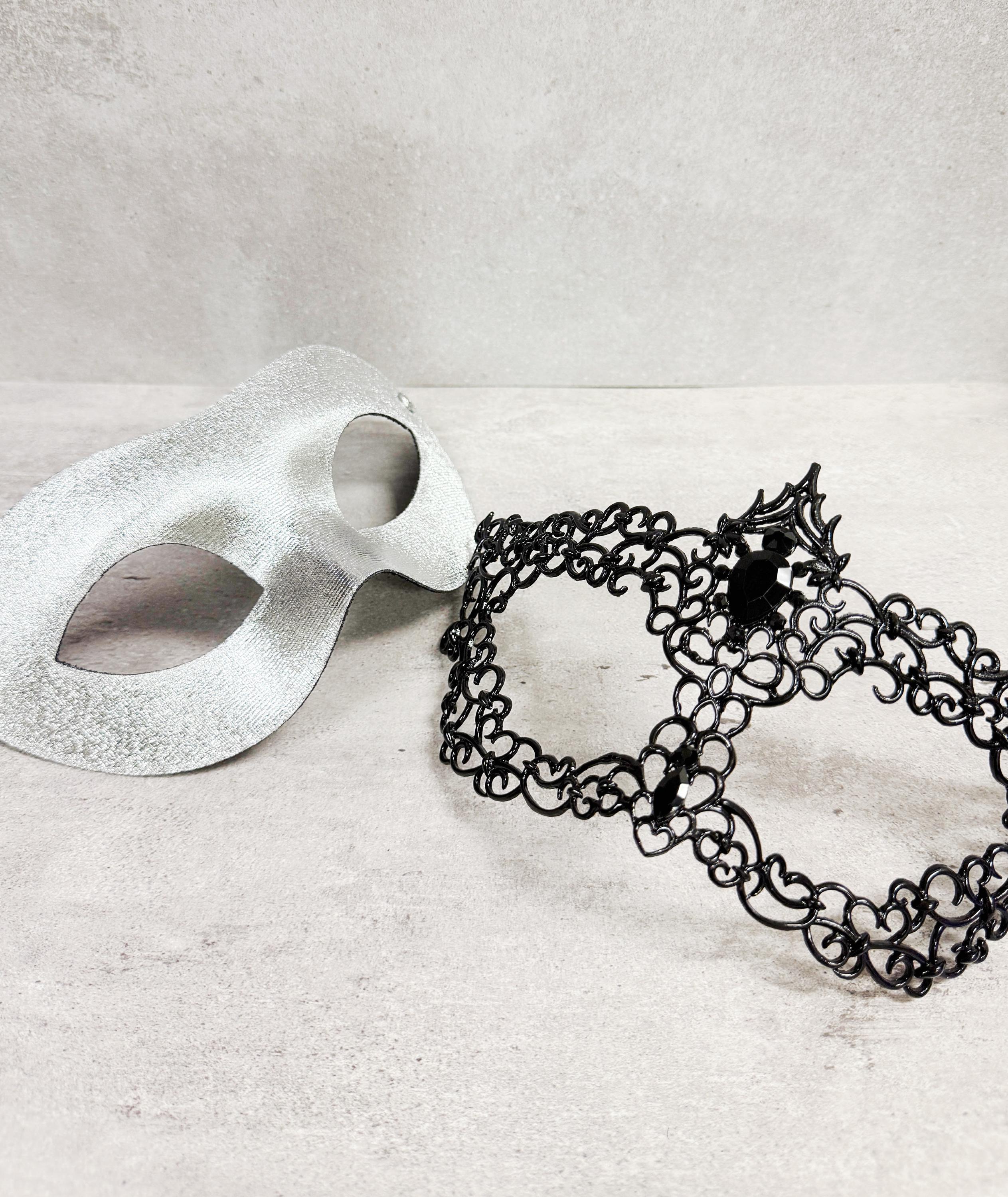 Men's Venetian Masquerade Mask Alloy Rhinestone Black Silver