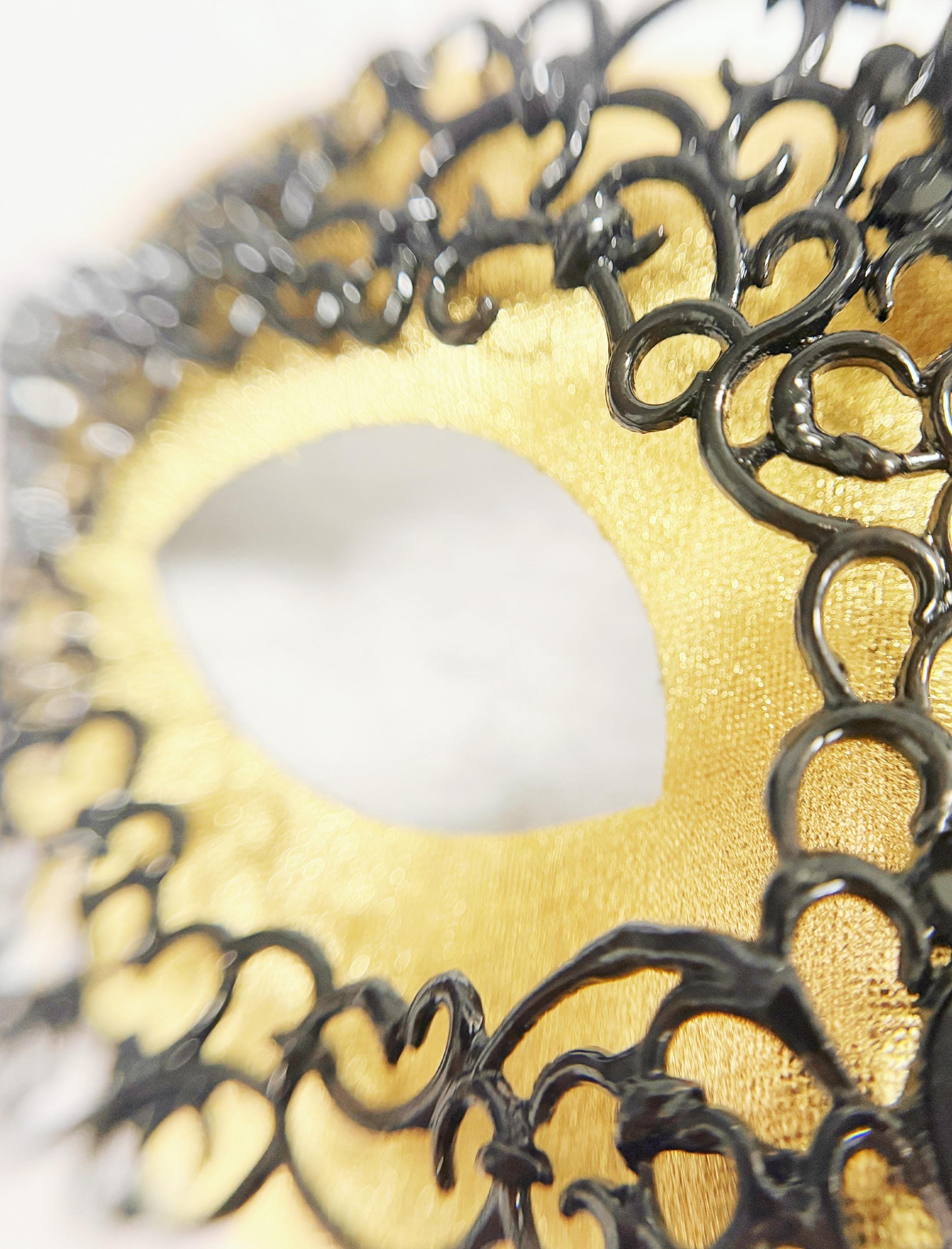 Men's Venetian Masquerade Mask Black Gold Alloy Rhinestone Party