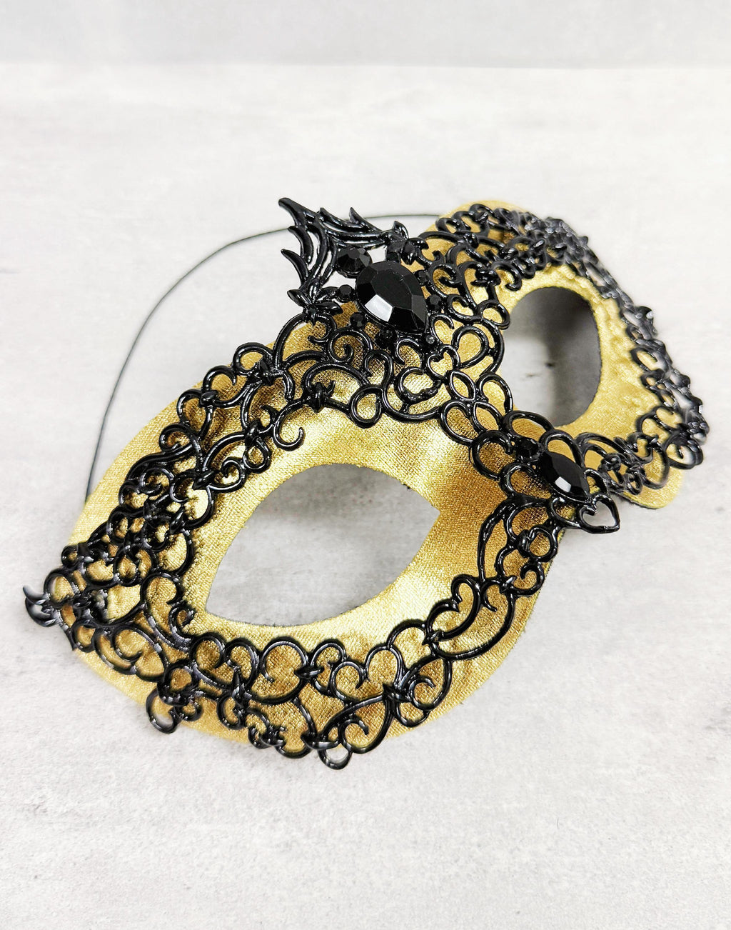 Men's Venetian Masquerade Mask Black Gold Alloy Rhinestone Party