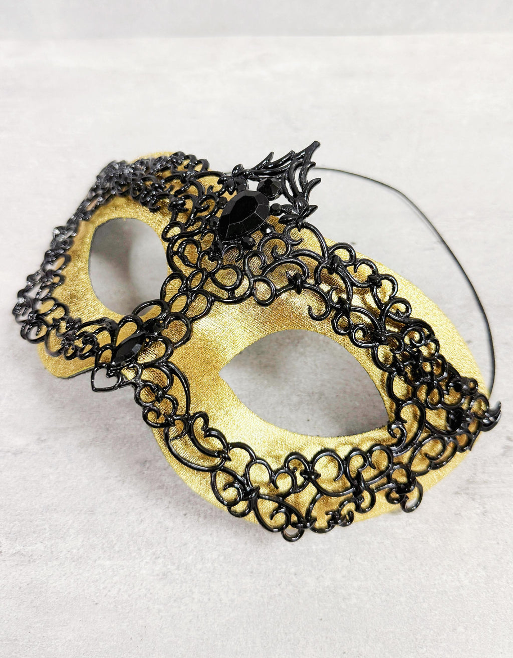 Men's Venetian Masquerade Mask Black Gold Alloy Rhinestone Party