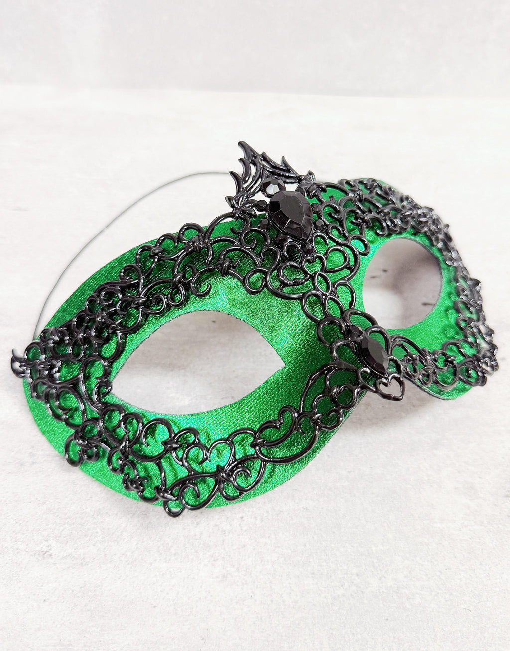 Men's Black Green Masquerade Mask, Alloy Rhinestone Venetian Ball Party Wear