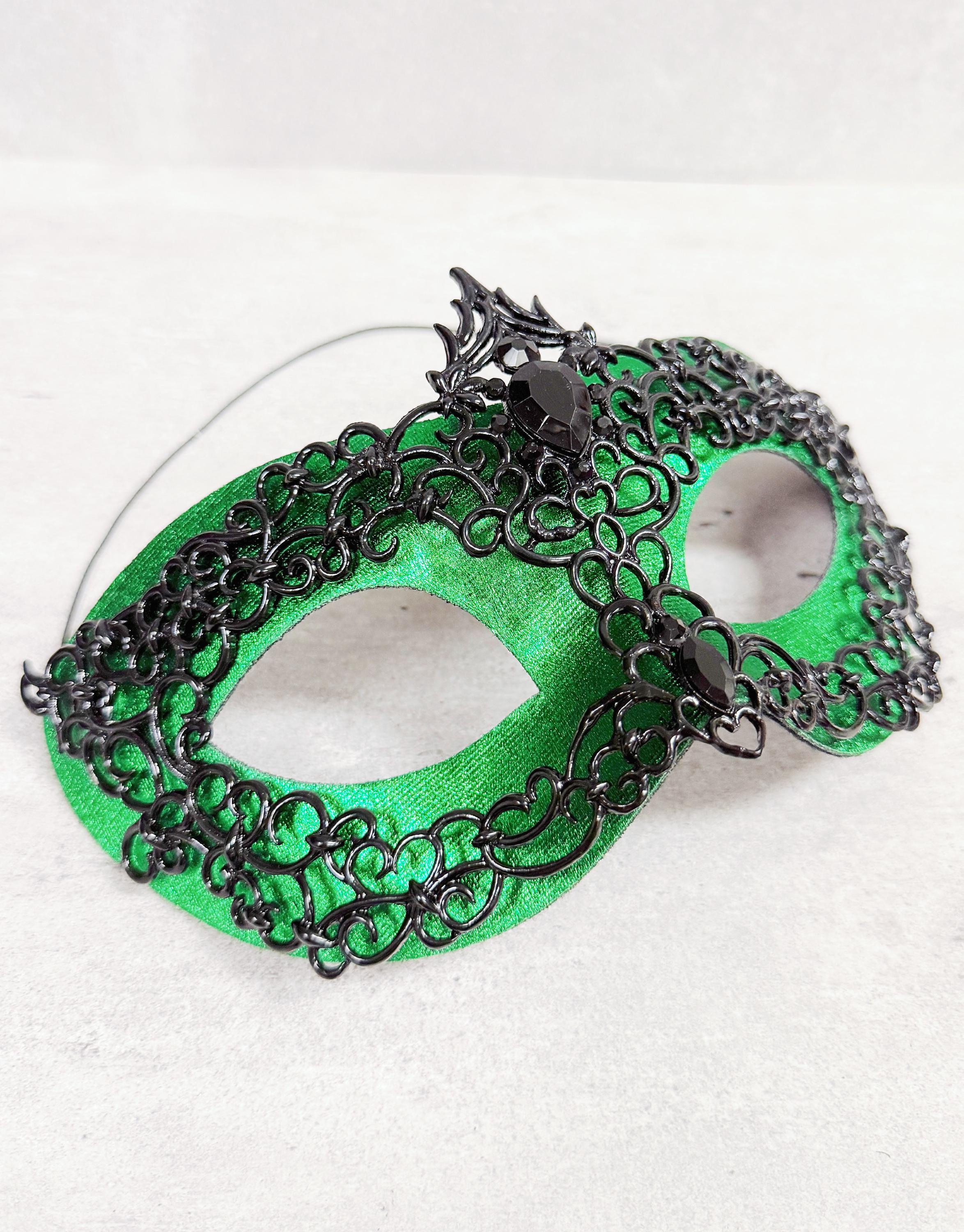 Men's Black Green Masquerade Mask, Alloy Rhinestone Venetian Ball Party Wear