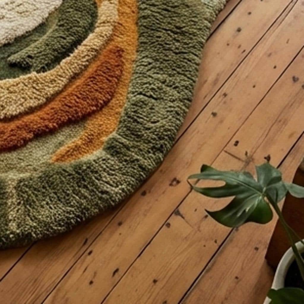 RugverseCreations Wavy Abstract Area Rug Moss Green Rust Irregular Shape