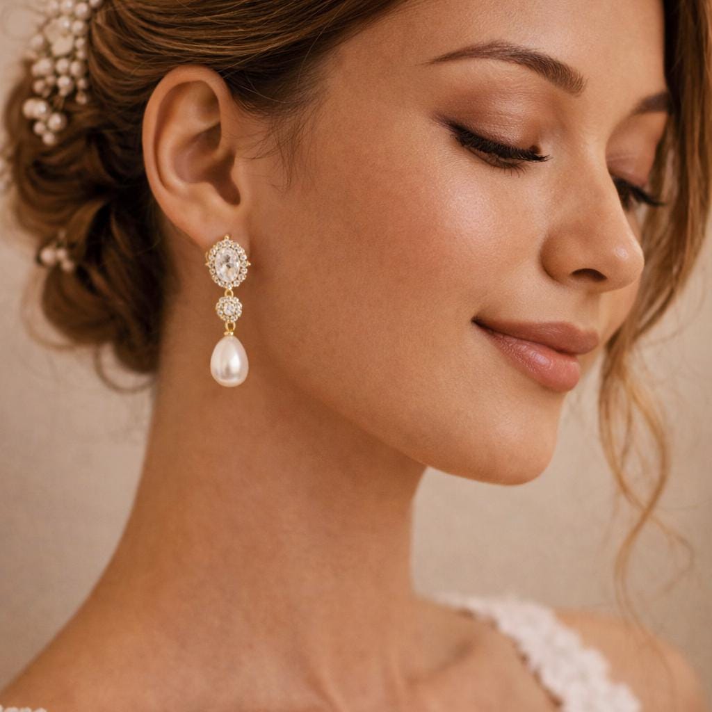EcloraTreasures Minimalist Bridal Pearl and Crystal Drop Earrings