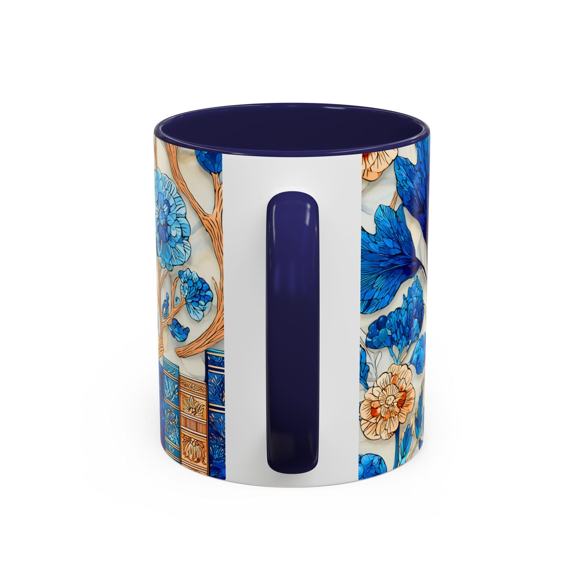 LELORESTORE Floral Bookshelf Coffee Mug Stained Glass Style