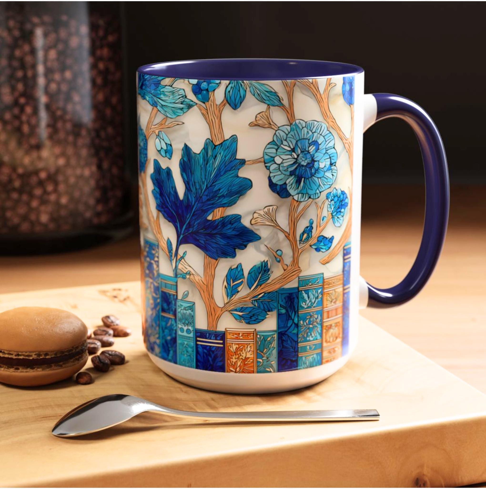 LELORESTORE Floral Bookshelf Coffee Mug Stained Glass Style