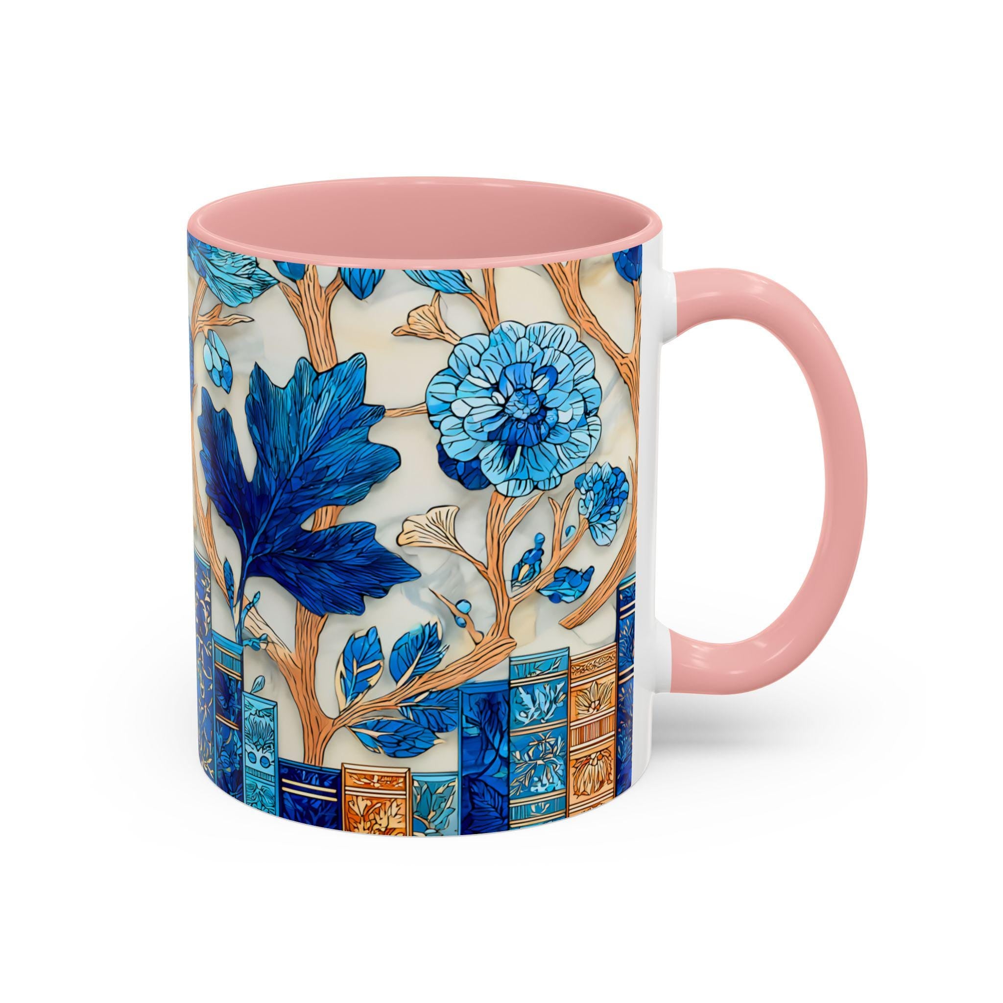 LELORESTORE Floral Bookshelf Coffee Mug Stained Glass Style