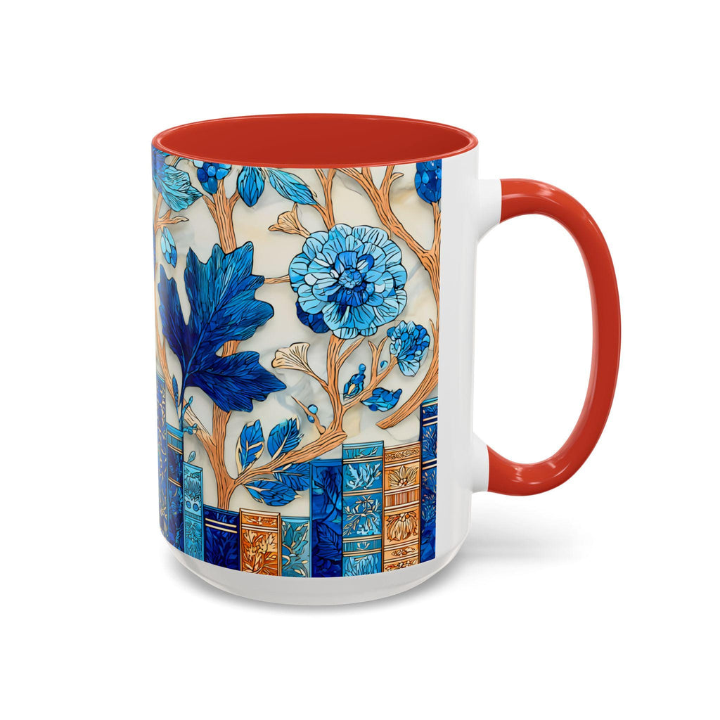 LELORESTORE Floral Bookshelf Coffee Mug Stained Glass Style